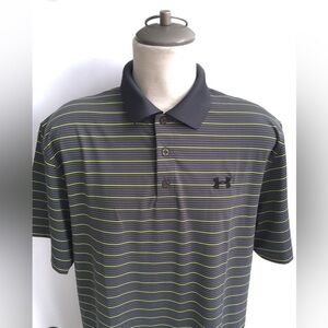 Under Armour Men’s Playoff Grey Striped Performance Polo Shirt Size XL Loose Fit